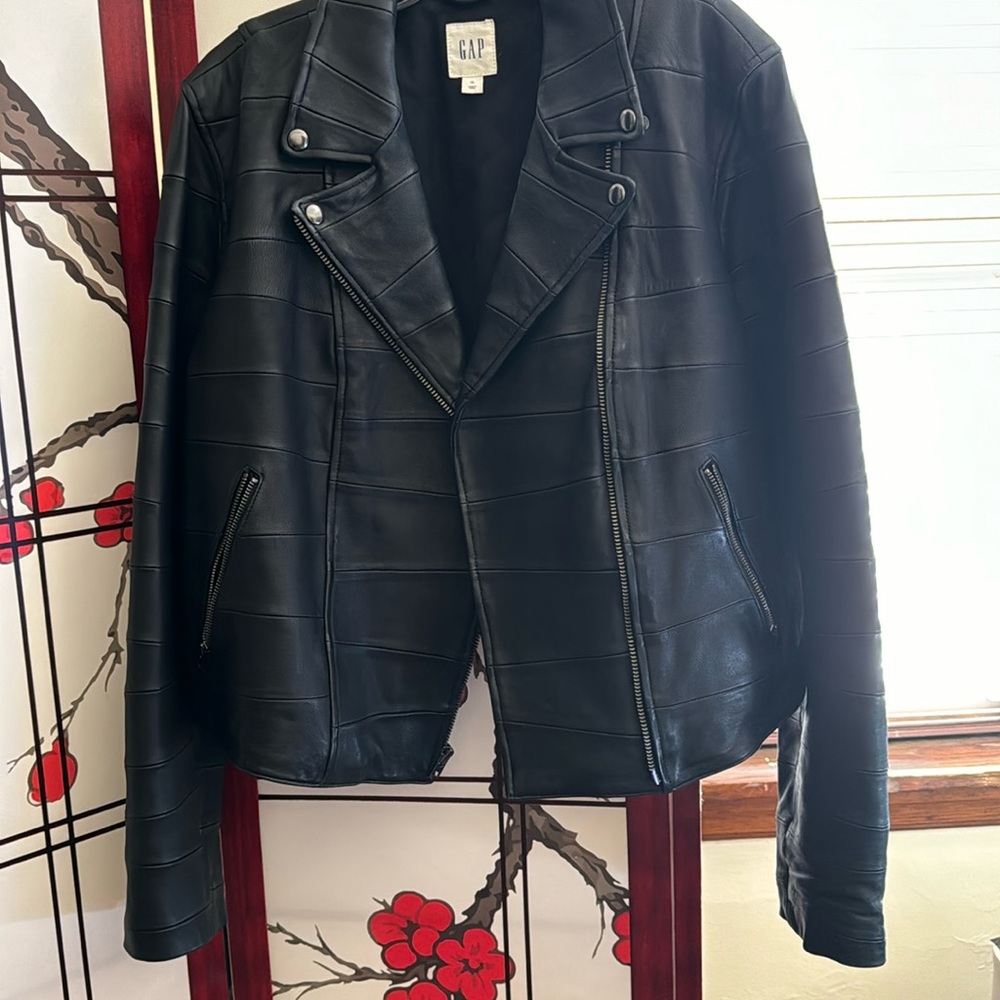 Leather moto zip jacket